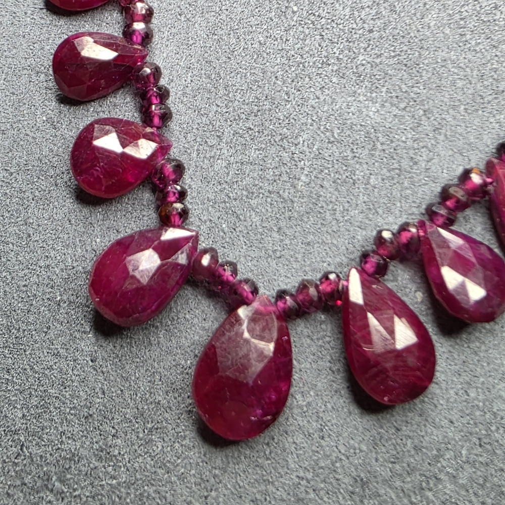 Ruby Red Faceted Teardrop Statement Necklace 16" … - image 4
